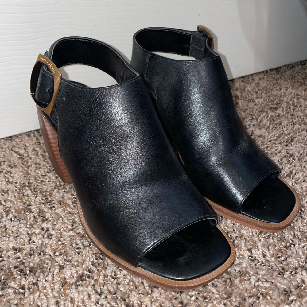 Vince Camuto Black Leather Open-Toe Mules
